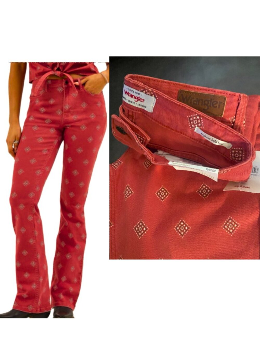 Wrangler Boot Cut High Rise Jeans Women's 30 x 30 Size 10 Diamond Bay Salmon Red